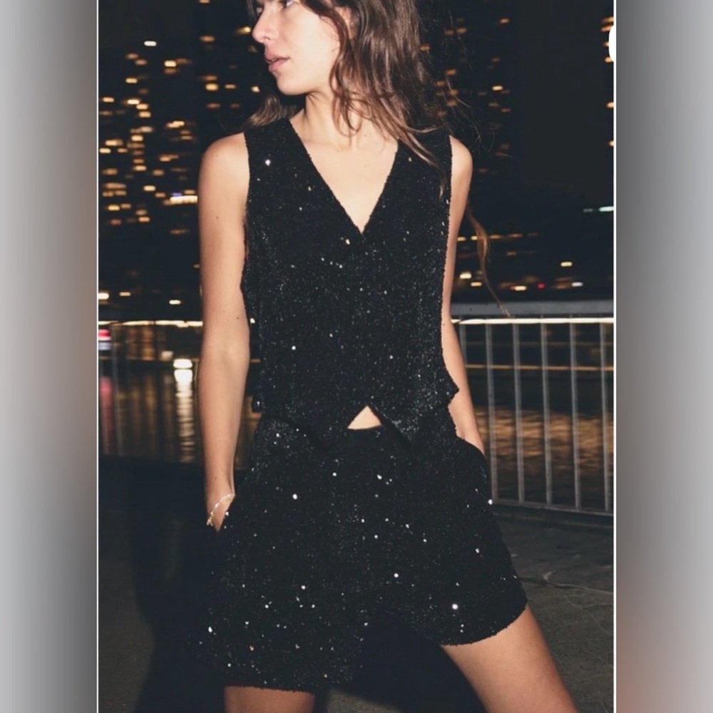 Zara Black Sequin High-Waisted Shorts